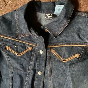 Rockies Dark Blue Denim Jacket with Brown Trim